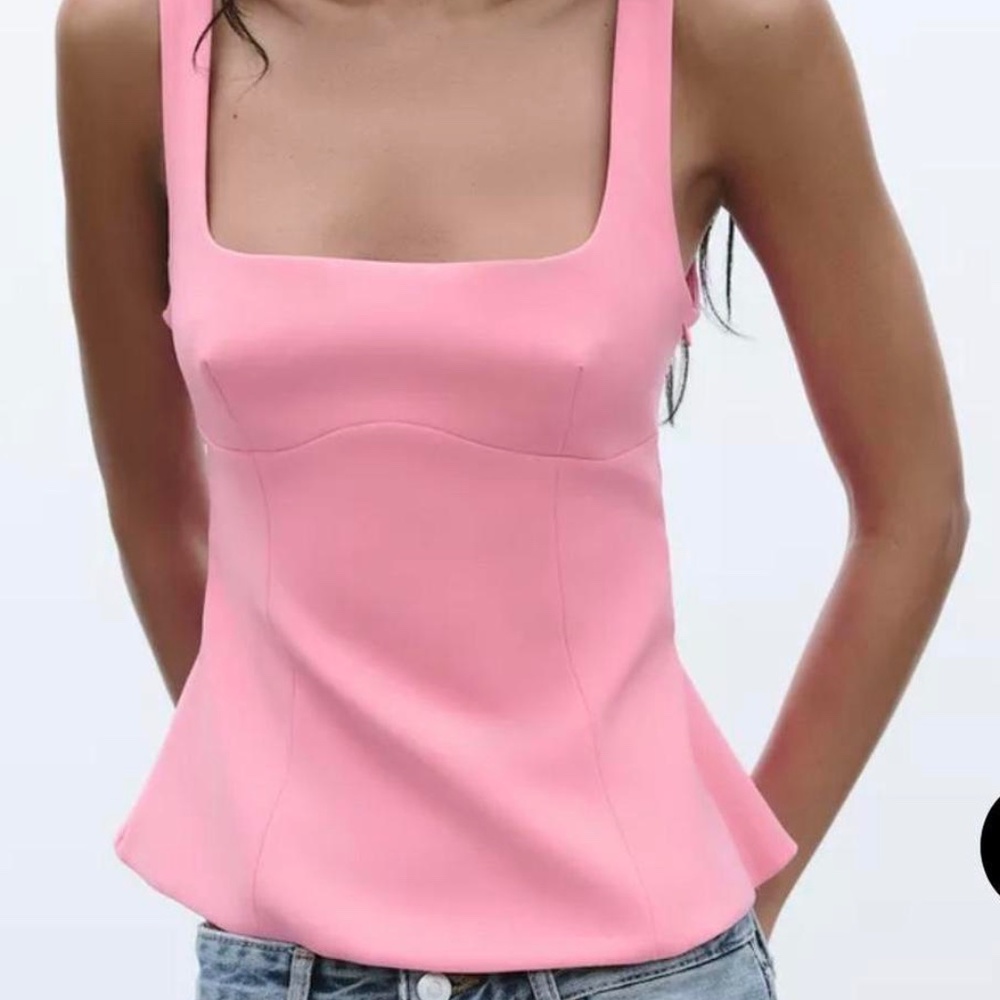 Zara Pink Satin Effect Sleeveless Bow-Back Top- Size XL